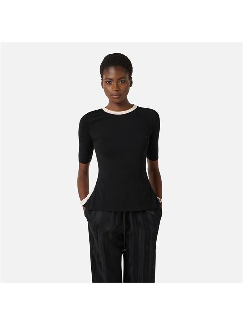 Top in maglia con bande in viscosa lucida